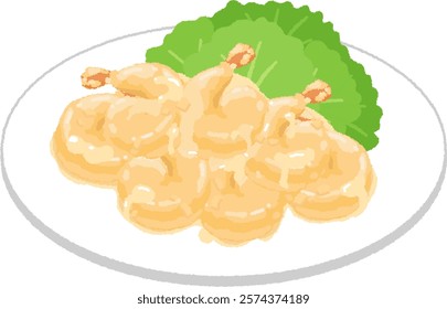 Chinese food in Japan. Shrimp mayo is characterized by the chewy texture of shrimp and the rich flavor of mayonnaise, and goes well as a side dish with rice.