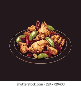 Chinese Food Kung Pao Chicken. delicious asian cuisine flat vector