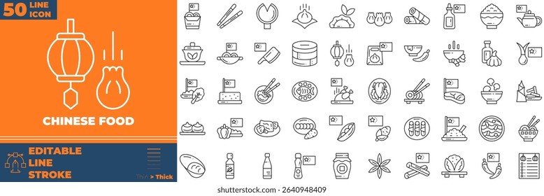 Chinese Food Line Editable Icons set. Vector illustration in modern thin line style of chinese food icons: asian, ramen, food, etc