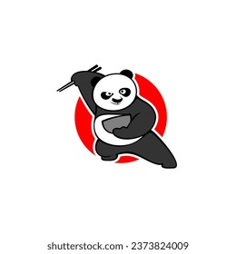 Chinese food logo design. Vector illustration of panda holding a pair of chopsticks and bowl. modern logo design vector icon template svg