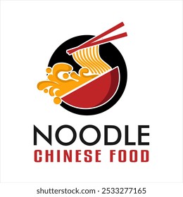 chinese food logo emblem noodles ramen design vector illustration template red bowl for restaurant japanese korean asian food business