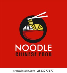 logotipo de comida chinesa emblema macarrão design vetor modelo tigela vermelha para restaurante japonês coreano asiático negócio