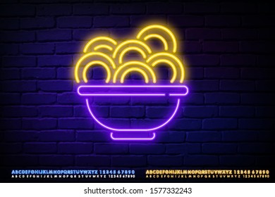 Chinese Food Logo. Neon Sign, Emblem, Neon Billboard, Bright Nightlight, Luminous Banner. Bright Neon Advertising For Chinese Restaurant, Dining Room Bar. Asian Cuisine. Vector Illustration