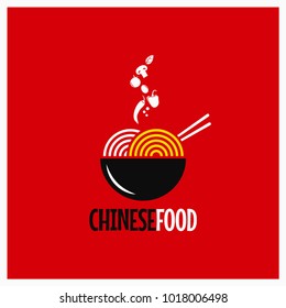 Chinese food logo. Chinese noodles or pasta on red background