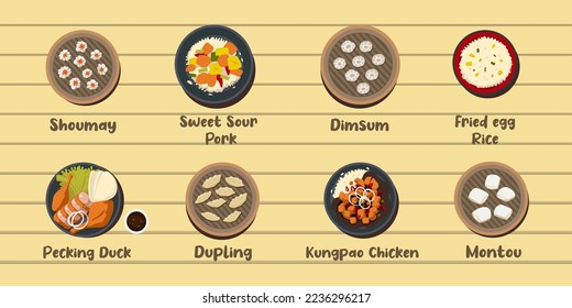 chinese food menu flat style illustration design