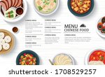 Chinese food menu restaurant on a white wooden table top template background. Use for poster, print, flyer, brochure.