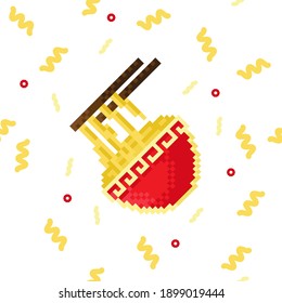 Chinese food pattern. Noodle soup and chopsticks. Asian Food. Vector illustration. Chinese New Year. Seamless pattern.