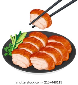 Chinese food peking duck from beijing menu with chopsticks illustration vector.