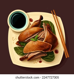 Chinese Food Peking Roast Duck. delicious asian cuisine flat vector