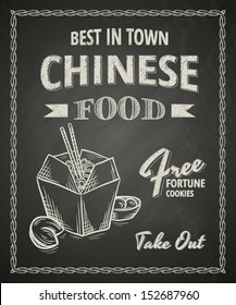 Chinese food poster on black chalkboard