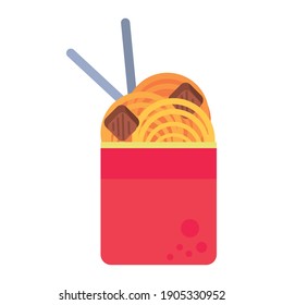 chinese food in pot with chopstick icon vector illustration design