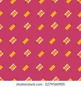 Chinese food seamless pattern. Hand drawn different types of asian food in wooden steamers repeating background. Tasty chinese food, delicious har gao, sticky rice, rolls.