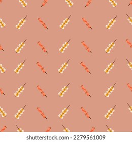 Chinese food seamless pattern. Hand drawn different types of asian food in wooden steamers repeating background. Tasty chinese food, delicious har gao, sticky rice, rolls.