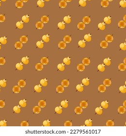 Chinese food seamless pattern. Hand drawn different types of asian food in wooden steamers repeating background. Tasty chinese food, delicious har gao, sticky rice, rolls.