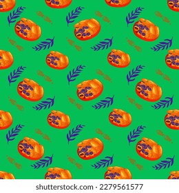 Chinese food seamless pattern. Hand drawn different types of asian food in wooden steamers repeating background. Tasty chinese food, delicious har gao, sticky rice, rolls.