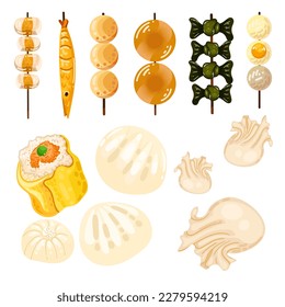 Chinese food set menu isolated on white background illustration vector. (Spring Rolls, Dim Sum, Wonton, Chow Mein, Sweet and Sour Chicken, Peking Duck).