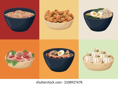 chinese food set six icons