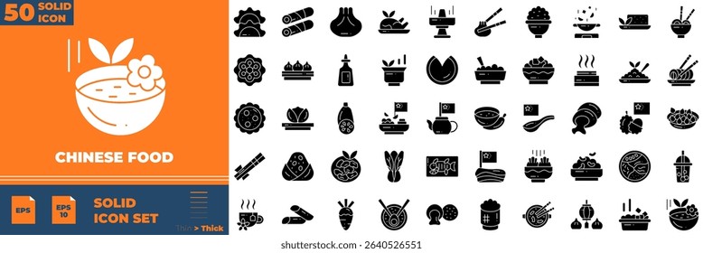 Chinese Food Solid Editable Icons set. Vector illustration in modern thin solid style of chinese icons: asian, rice, restaurant, etc