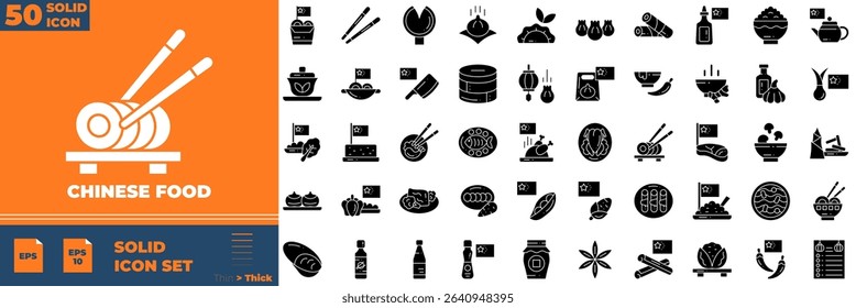 Chinese Food Solid Editable Icons set. Vector illustration in modern thin solid style of chinese food icons: asian, ramen, food, etc