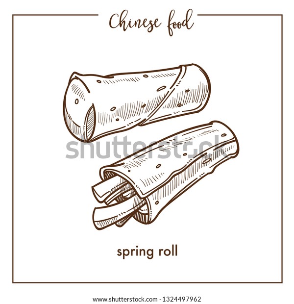 Chinese Food Spring Roll Chalk Sketch 库存矢量图（免版税）1324497962