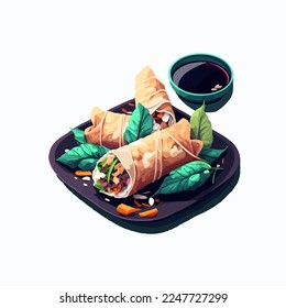 Chinese Food Spring Rolls. delicious asian cuisine flat vector