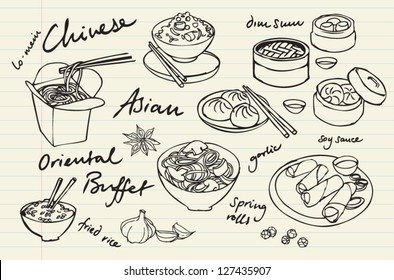 Chinese Food Vector Drawings Set