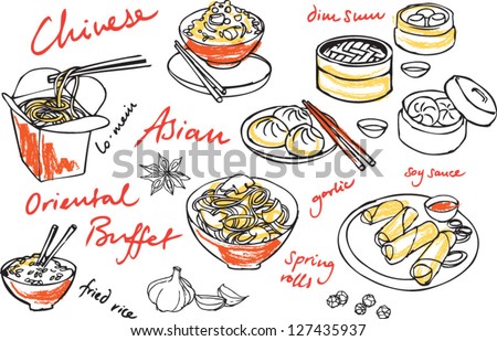 Chinese Food Vector Drawings Set Stock Vector (Royalty Free) 127435937