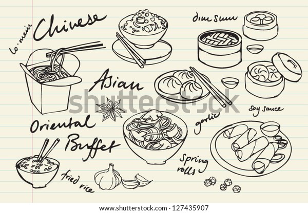 Chinese Food Vector Drawings Set Stock Vector (Royalty Free) 127435907