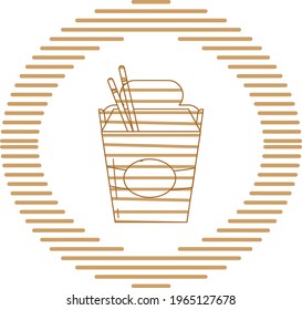 Chinese food, vector image in brown lines with circular shape and white background.