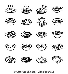 Chinese Food vector line icon set