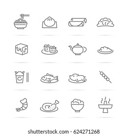 Chinese Food Vector Line Icons, Minimal Pictogram Design, Editable Stroke For Any Resolution