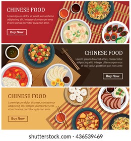 Chinese Food Web Banner, Coupon, Voucher Flat Design