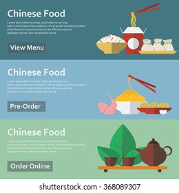 Chinese food. Web banners in flat style. Vector illustration.