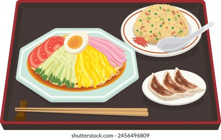 Chinese food_hiyashi chuka set fried rice and gyoza
chilled Chinese noodles