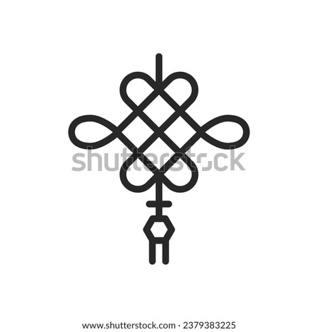 Chinese Fortune Charm Icon. Vector Linear Illustration of Traditional Lucky Knot Symbolizing Prosperity and Harmony. Cultural Amulet for Lunar New Year and Feng Shui Decor.