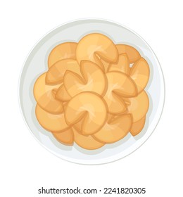 Chinese fortune cookie on plate in flat detailed style. Isolated vector asian food dessert illustrations