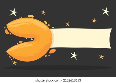 Chinese fortune cookies. Flat Vector illustration. Food, dessert, good fortune theme.  Isolated on white background