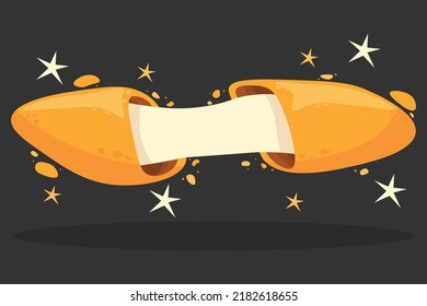 Chinese fortune cookies. Flat Vector illustration. Food, dessert, good fortune theme.  Isolated on white background