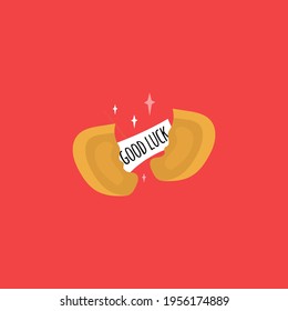 chinese fortune cookies isolated on red background. Good luck. Design element for blogs, postcards, board games. Vector illustration, flat