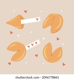 Chinese Fortune Cookies Open Closed Chinese Fortune Cookies Vector Illustration
