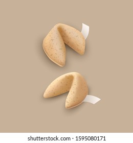 Chinese Fortune Cookies with prediction. Front view vector illustration