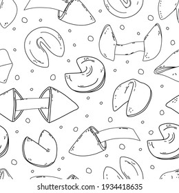 Chinese fortune cookies with seamless pattern. Offline. Coloring book. Vector illustration.