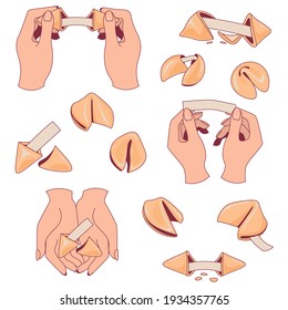 Chinese fortune cookies set. Flat vector illustration