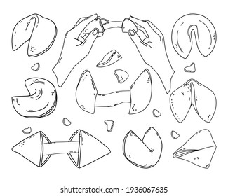 Galletas de la fortuna chinas configuradas en forma de esquema. Ilustración vectorial.