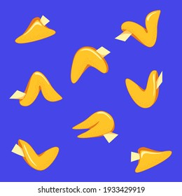 Chinese fortune cookies set. Traditional pastries with note blank inside. Isoleted on background. Vector illustration