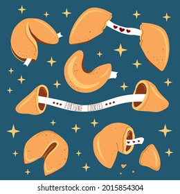 Chinese fortune cookies set. Vector flat illustration
