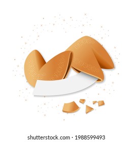 Chinese fortune cookies. A template with a clean piece of paper for you to write in your wishes. Vector isolated on a white background.