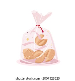 Chinese fortune cookies in a transparent package. Vector cartoon illustration on a white background for a holiday and a postcard