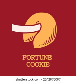 Chinese fortune cookies vector illustration. Chinese New year dessert prophecy cookie in doodle style.