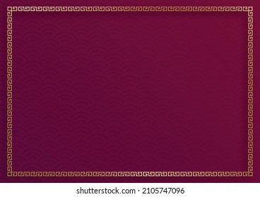 Chinesischer Rahmen mit asiatischen Elementen auf Farbhintergrund, für Hochzeitseinladungskarte, glückliches neues Jahr, Geburtstag, Valentinstag, Grußkarten, Poster oder Webbanner